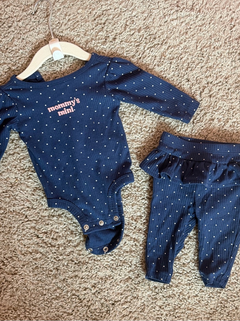 Carter's Navy Dot Long-Sleeve Bodysuit & Ruffle Pants - Pink Text